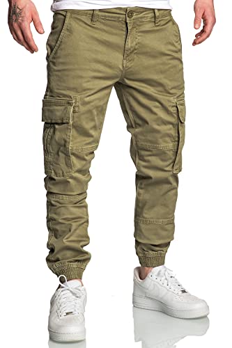 REPUBLIX Herren Jogger Cargo Chino Jeans Hose R7020 Olive W32 von REPUBLIX