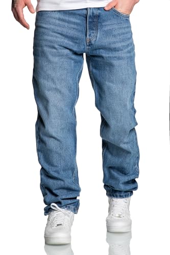 REPUBLIX Herren Loose-Fit 90s Denim Jeans Hose Straight Baggy R7025 Dunkelblau W32/L34 von REPUBLIX