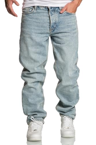 REPUBLIX Herren Loose-Fit 90s Denim Jeans Hose Straight Baggy R7025 Hellblau W30/L30 von REPUBLIX