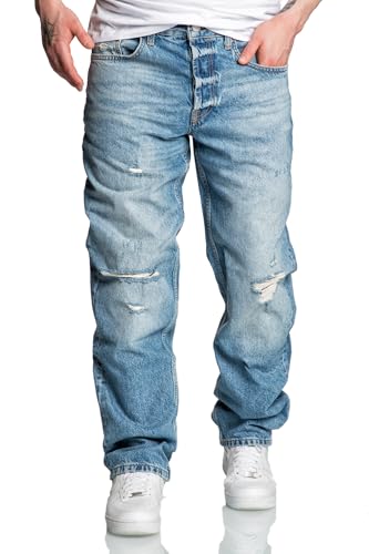 REPUBLIX Herren Loose-Fit 90s Denim Jeans Hose Straight Baggy R7032 Hellblau W31/L32 von REPUBLIX