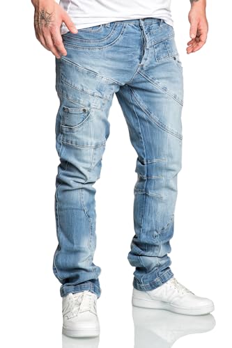 REPUBLIX Herren Männer Regular Straight Fit Destroyed Design Jeans Hose R7029 Hellblau W33/L32 von REPUBLIX
