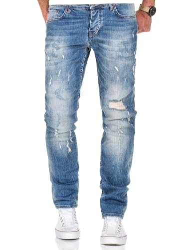 REPUBLIX Herren Männer Regular Straight Fit Destroyed Jeans Hose R7500 Hellblau W34/L30 von REPUBLIX