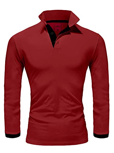 REPUBLIX Herren Poloshirt Basic Kontrast Langarm Polohemd Shirt R0521 Bordeaux/Schwarz 4XL von REPUBLIX