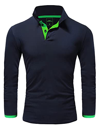 REPUBLIX Herren Poloshirt Basic Kontrast Langarm Polohemd Shirt R0521 Navyblau/Grün 3XL von REPUBLIX