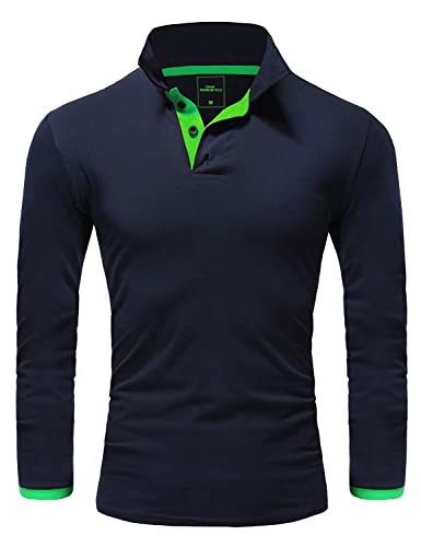 REPUBLIX Herren Poloshirt Basic Kontrast Langarm Polohemd Shirt R0521 Navyblau/Grün S von REPUBLIX