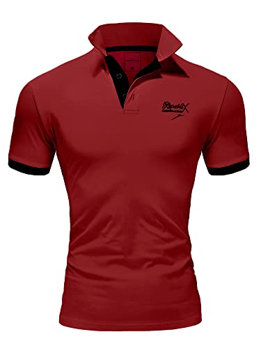 REPUBLIX Herren Poloshirt Basic Kontrast Stickerei Kragen Kurzarm Polohemd T-Shirt R-0056 Bordeaux/Schwarz 4XL von REPUBLIX