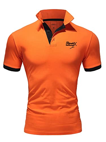 REPUBLIX Herren Poloshirt Basic Kontrast Stickerei Kragen Kurzarm Polohemd T-Shirt R-0056 Orange/Schwarz L von REPUBLIX