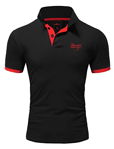 REPUBLIX Herren Poloshirt Basic Kontrast Stickerei Kragen Kurzarm Polohemd T-Shirt R-0056 Schwarz/Rot XL von REPUBLIX
