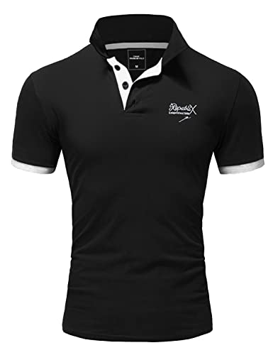 REPUBLIX Herren Poloshirt Basic Kontrast Stickerei Kragen Kurzarm Polohemd T-Shirt R-0056 Schwarz/Weiß 3XL von REPUBLIX