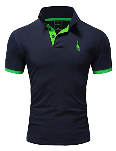 REPUBLIX Herren Poloshirt Basic Kontrast Stickerei Kragen Kurzarm Polohemd T-Shirt R-0058 Navy/Grün S von REPUBLIX