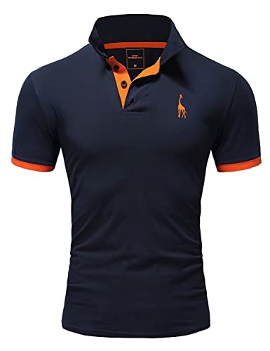 REPUBLIX Herren Poloshirt Basic Kontrast Stickerei Kragen Kurzarm Polohemd T-Shirt R-0058 Navyblau/Orange M von REPUBLIX