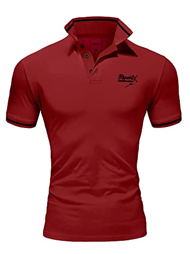 REPUBLIX Herren Poloshirt Basic Kontrast Stickerei Kragen Kurzarm Polohemd T-Shirt R-0061 Bordeaux/Schwarz 3XL von REPUBLIX