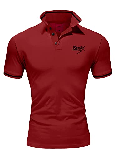 REPUBLIX Herren Poloshirt Basic Kontrast Stickerei Kragen Kurzarm Polohemd T-Shirt R-0061 Bordeaux/Schwarz L von REPUBLIX