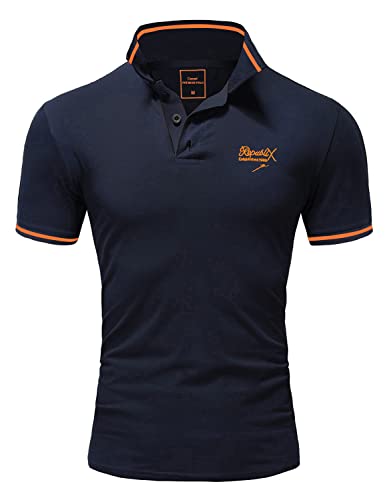 REPUBLIX Herren Poloshirt Basic Kontrast Stickerei Kragen Kurzarm Polohemd T-Shirt R-0061 Navyblau/Orange 4XL von REPUBLIX