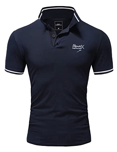 REPUBLIX Herren Poloshirt Basic Kontrast Stickerei Kragen Kurzarm Polohemd T-Shirt R-0061 Navyblau/Weiß 3XL von REPUBLIX