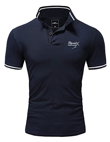 REPUBLIX Herren Poloshirt Basic Kontrast Stickerei Kragen Kurzarm Polohemd T-Shirt R-0061 Navyblau/Weiß L von REPUBLIX