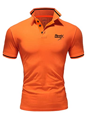 REPUBLIX Herren Poloshirt Basic Kontrast Stickerei Kragen Kurzarm Polohemd T-Shirt R-0061 Orange/Schwarz 4XL von REPUBLIX