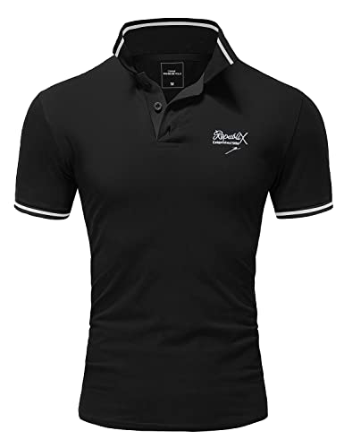 REPUBLIX Herren Poloshirt Basic Kontrast Stickerei Kragen Kurzarm Polohemd T-Shirt R-0061 Schwarz/Weiß 3XL von REPUBLIX