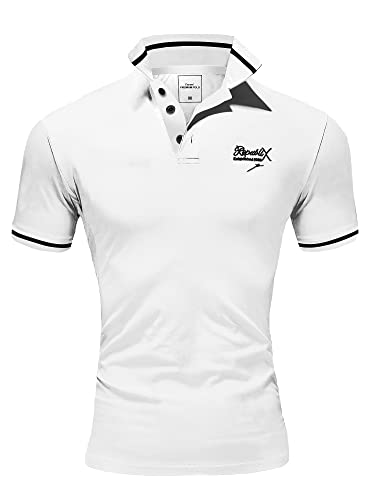 REPUBLIX Herren Poloshirt Basic Kontrast Stickerei Kragen Kurzarm Polohemd T-Shirt R-0061 Weiß/Schwarz 3XL von REPUBLIX