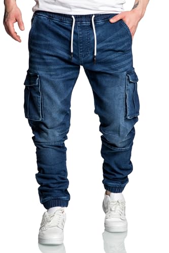 REPUBLIX Herren Sweathose in Stretch Denim Männer Cargo Jogging Jeans R7024 Dunkelblau W33 von REPUBLIX