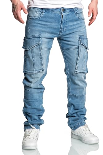 REPUBLIX Herren Sweathose in Stretch Denim Männer Cargo Jogging Jeans R7026 Hellblau W30 von REPUBLIX