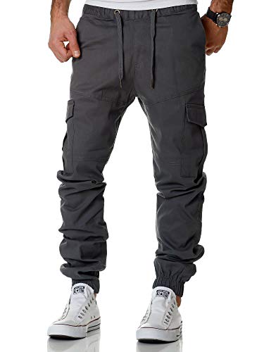 REPUBLIX Lässige Herren Cargo Jogger Chino Hose Pants Mit Stretch R0706 Anthrazit W31 von REPUBLIX