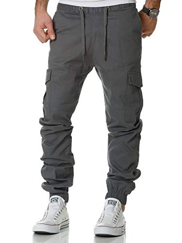 REPUBLIX Lässige Herren Cargo Jogger Chino Hose Pants Mit Stretch R0706 Dunkelgrau W30 von REPUBLIX