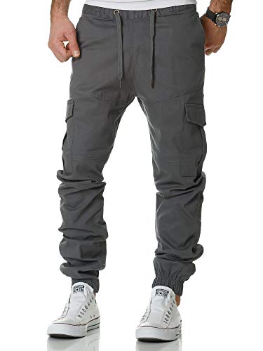 REPUBLIX Lässige Herren Cargo Jogger Chino Hose Pants Mit Stretch R0706 Dunkelgrau W38 von REPUBLIX