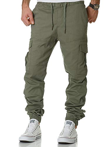 REPUBLIX Lässige Herren Cargo Jogger Chino Hose Pants Mit Stretch R0706 Olive W30 von REPUBLIX