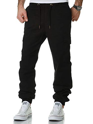 REPUBLIX Lässige Herren Cargo Jogger Chino Hose Pants Mit Stretch R0706 Schwarz W30 von REPUBLIX