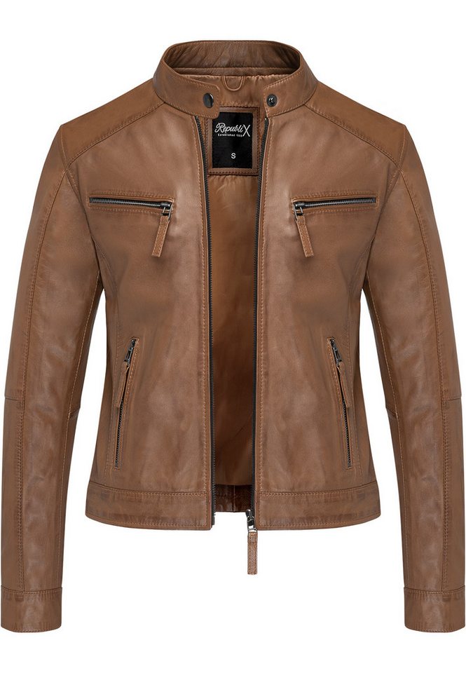 REPUBLIX Lederjacke WINONA Echtleder Damen Biker Zipper Jacke von REPUBLIX