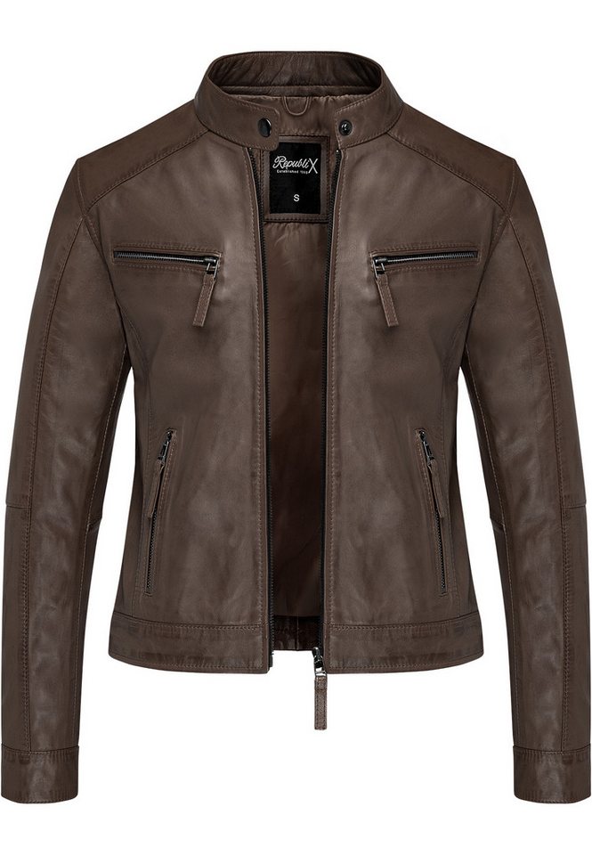 REPUBLIX Lederjacke WINONA Echtleder Damen Biker Zipper Jacke von REPUBLIX