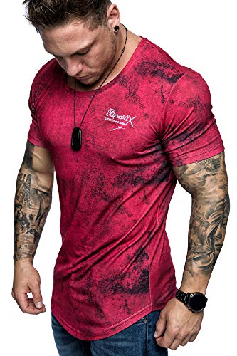 REPUBLIX Oversize Herren Crew Neck Body-Fit Marble Design Shirt Sommer T-Shirt Rundhals-Ausschnitt R-0034 Bordeaux S von REPUBLIX