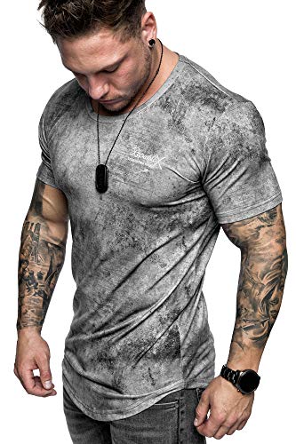 REPUBLIX Oversize Herren Crew Neck Body-Fit Marble Design Shirt Sommer T-Shirt Rundhals-Ausschnitt R-0034 Hellgrau M von REPUBLIX