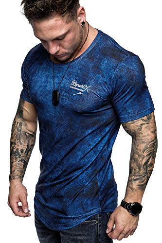 REPUBLIX Oversize Herren Crew Neck Body-Fit Marble Design Shirt Sommer T-Shirt Rundhals-Ausschnitt R-0034 Navyblau L von REPUBLIX