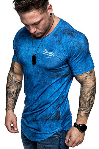 REPUBLIX Oversize Herren Crew Neck Body-Fit Marble Design Shirt Sommer T-Shirt Rundhals-Ausschnitt R-0034 Royalblau L von REPUBLIX