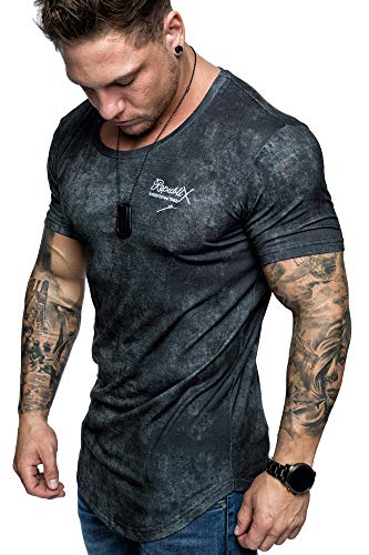 REPUBLIX Oversize Herren Crew Neck Body-Fit Marble Design Shirt Sommer T-Shirt Rundhals-Ausschnitt R-0034 Schwarz M von REPUBLIX