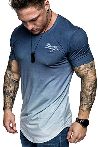 REPUBLIX Oversize Herren Crew Neck Body-Fit Waterfall Design Shirt Sommer T-Shirt Rundhals-Ausschnitt R-0037 Navyblau/Weiß M von REPUBLIX