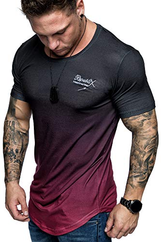 REPUBLIX Oversize Herren Crew Neck Body-Fit Waterfall Design Shirt Sommer T-Shirt Rundhals-Ausschnitt R-0037 Schwarz/Bordeaux M von REPUBLIX