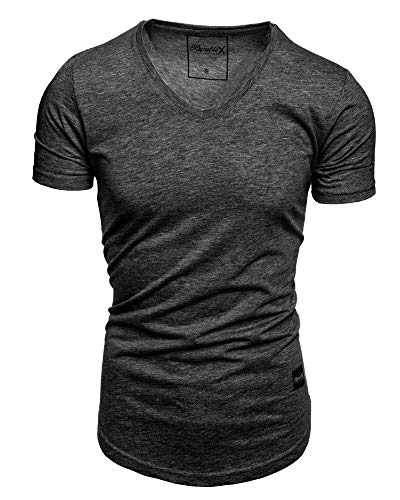 REPUBLIX Oversize Herren Slim-Fit V-Neck Basic Sommer T-Shirt V-Ausschnitt R-0004 Anthrazit Melange M von REPUBLIX