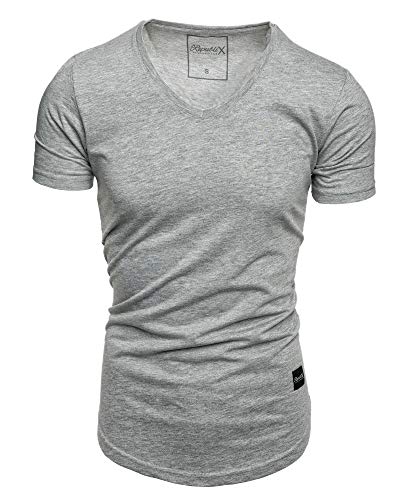 REPUBLIX Oversize Herren Slim-Fit V-Neck Basic Sommer T-Shirt V-Ausschnitt R-0004 Grau Melange L von REPUBLIX