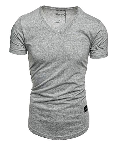 REPUBLIX Oversize Herren Slim-Fit V-Neck Basic Sommer T-Shirt V-Ausschnitt R-0004 Grau Melange XXL von REPUBLIX