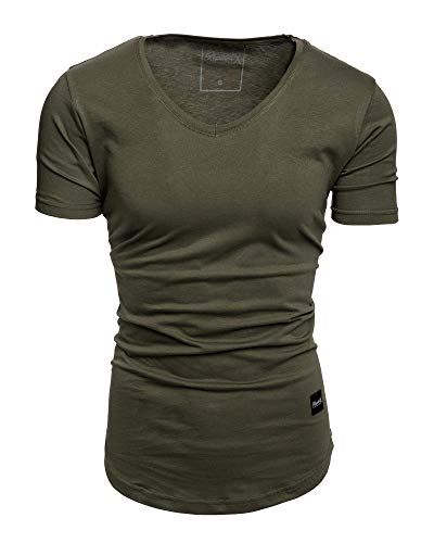 REPUBLIX Oversize Herren Slim-Fit V-Neck Basic Sommer T-Shirt V-Ausschnitt R-0004 Khaki M von REPUBLIX
