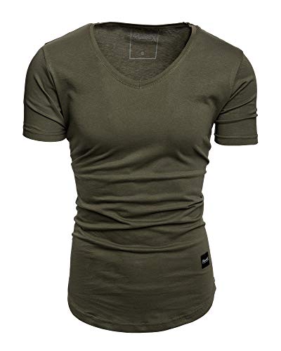 REPUBLIX Oversize Herren Slim-Fit V-Neck Basic Sommer T-Shirt V-Ausschnitt R-0004 Khaki S von REPUBLIX