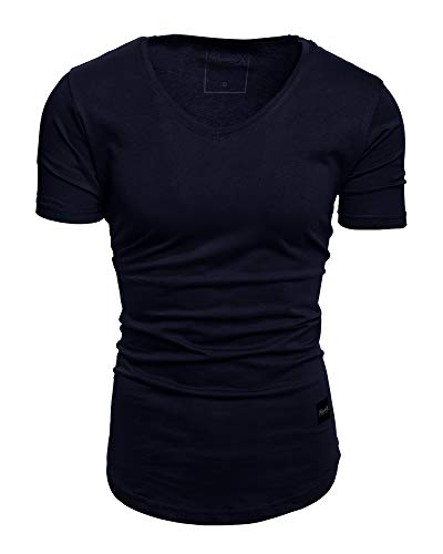 REPUBLIX Oversize Herren Slim-Fit V-Neck Basic Sommer T-Shirt V-Ausschnitt R-0004 Navyblau M von REPUBLIX