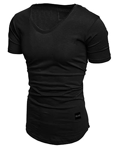 REPUBLIX Oversize Herren Slim-Fit V-Neck Basic Sommer T-Shirt V-Ausschnitt R-0004 Schwarz XXL von REPUBLIX