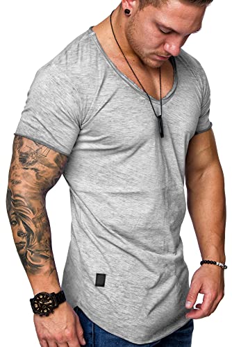 REPUBLIX Oversize Herren Vintage T-Shirt V-Neck Basic V-Ausschnitt Shirt R0608 Hellgrau L von REPUBLIX