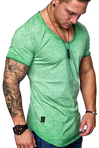 REPUBLIX Oversize Herren Vintage T-Shirt V-Neck Basic V-Ausschnitt Shirt R0608 Mintgrün 3XL von REPUBLIX