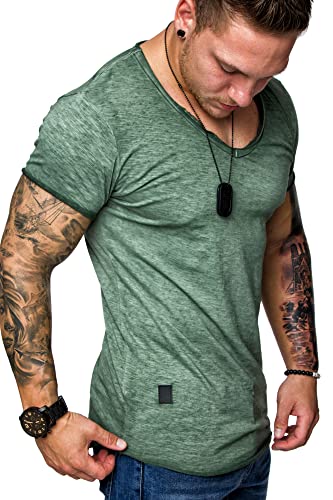 REPUBLIX Oversize Herren Vintage T-Shirt Verwaschen V-Neck Basic V-Ausschnitt Shirt R0634 Khaki L von REPUBLIX