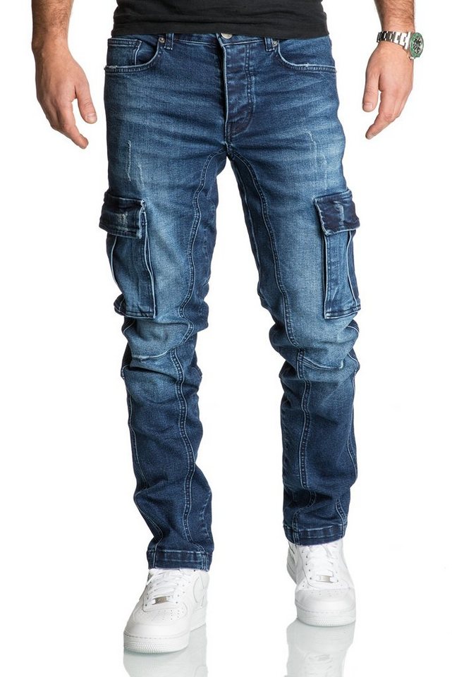 REPUBLIX Straight-Jeans Jeans Hose Herren Regular Fit Denim Cargo Jeans Hose von REPUBLIX